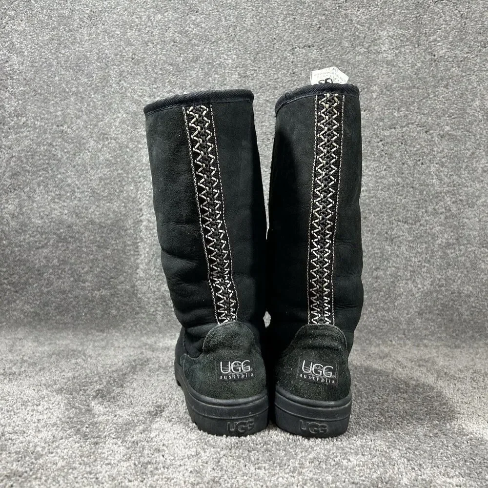 UGG Ultra Tall 5245 Women’s Size 7 Black Sheepskin Pure Wool Winter Boots Used